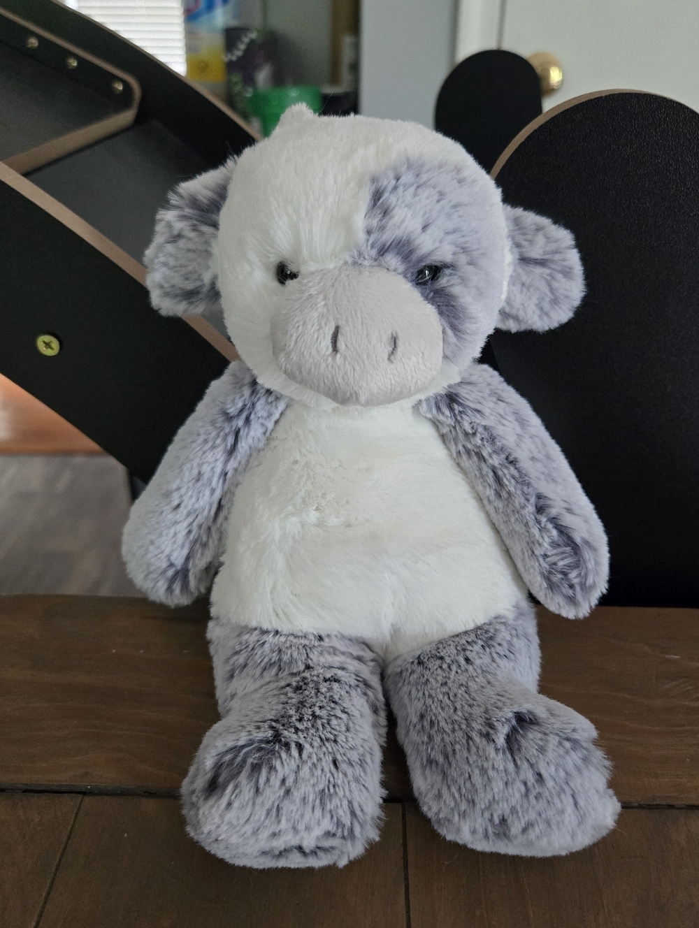 Plush Grey & White Aurora Cow Stuffed Animal Super Soft Baby Toy